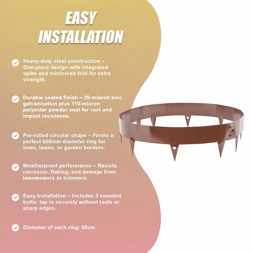 60cm Steel Garden Tree Ring with Spikes – Durable Root Barrier & Edging Guard