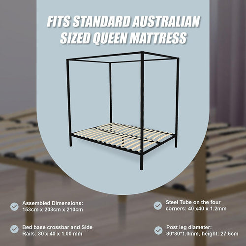 4 Four Poster Queen Bed Frame - Black