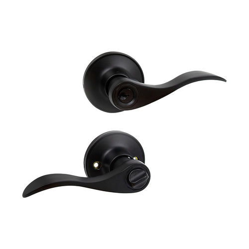 Door Handle Set Lever – Key Lock Function with Wave-style Black Design and Functional Style