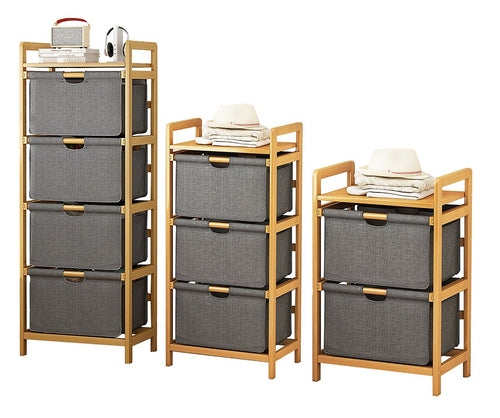 Bamboo Storage Shelf with Three-Set Rack Removable Laundry Bags & Organiser Shelves