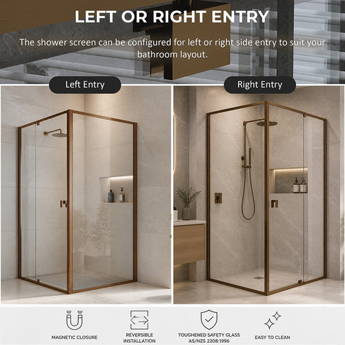 Semi-Frameless Shower Screen – Dust Brown, Front: (98~106)x195cm, Side: (89~92)x195cm