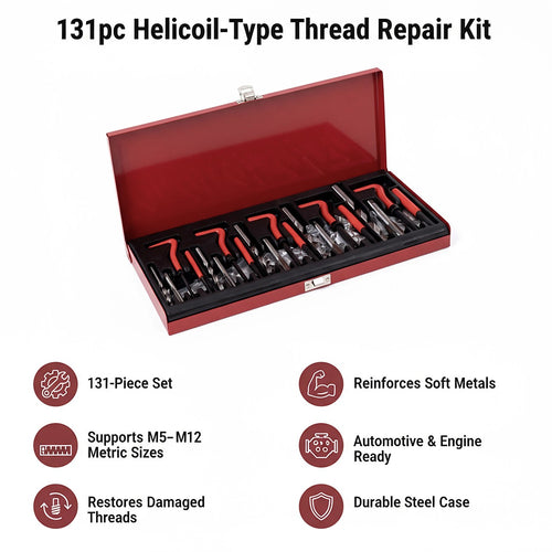 131pc Helicoil-Type Thread Repair Kit – Metric Insert Tool Set for Fixing Damaged Threads