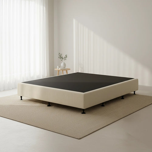King Single Slatted Ensemble Bed Base - Sand Linen Breathable Cover