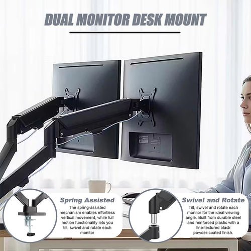 Dual Arm Monitor Desk Mount Bracket 17–32 Inch Spring Assisted Full Motion