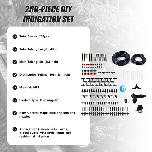 Drip Irrigation Kit – 280PCS 45M Garden Watering System Set