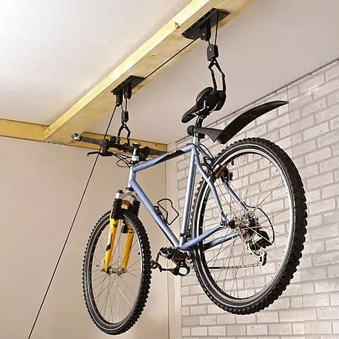 Heavy Duty Bike Hoist Pulley Lift – Secure Garage Ceiling Storage Rack with Safety Lock