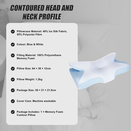 Memory Foam Contour Pillow with a Breathable, Washable Cover