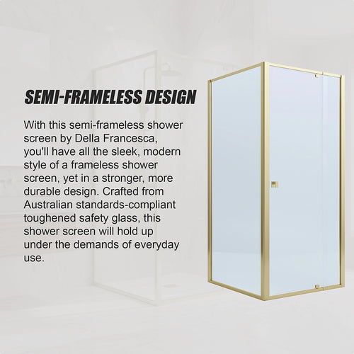 Adjustable Semi Frameless Shower Screen Front: (82~90)x195cm with Gold Hardware and Side: (77~80)x195cm