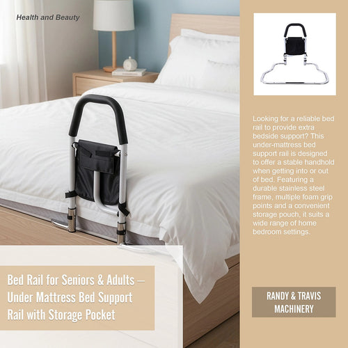 Under-Mattress Bed Rail – Stainless Steel with Storage Pocket