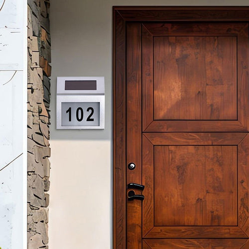 Solar Powered House Number LED Light Stainless Steel Address Signs Plaques