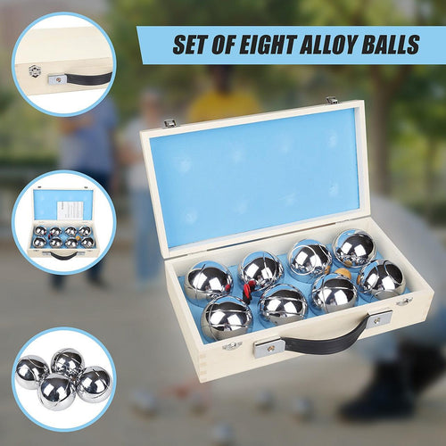 Deluxe Boules Bocce 8 Alloy Ball Set with Wood Case