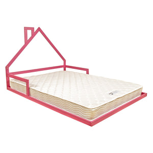 Pine Floor Bed House Frame in Pink for Kids and Toddlers - Double