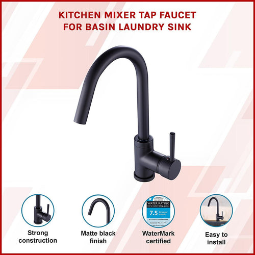 Kitchen Mixer Tap Faucet for Basin Laundry Sink in Black