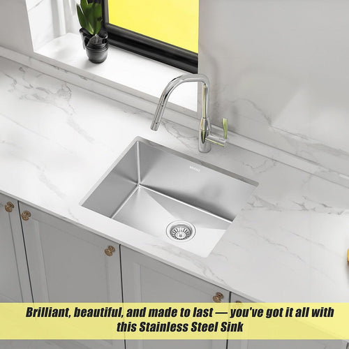 600x450mm Stainless Steel Handmade 1.5mm Sink with Waste in Stainless Steel with brushed finish Finish