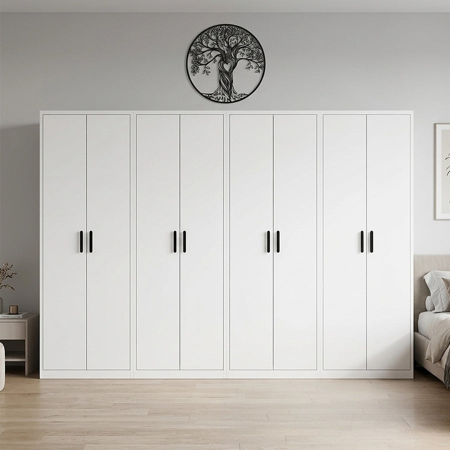 320x200cm 8-Door White Steel 3 Hanging and 1 Shelf Wardrobe with Black Handle Storage Cabinet