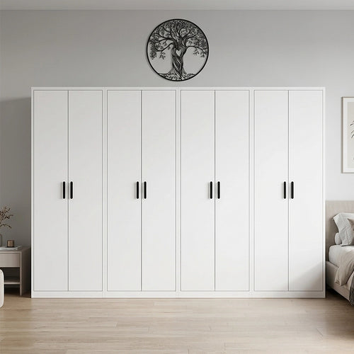 320x200cm 8-Door White Steel 3 Hanging and 1 Shelf Wardrobe with Black Handle Storage Cabinet