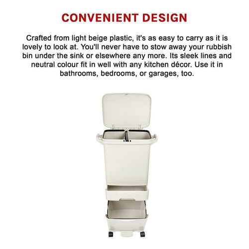 42L Rubbish Bin Waste Trash Can Pedal Recycling Kitchen Wheel 2 Compartment