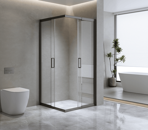 Adjustable 1100x1100mm Sliding Door Glass Shower Screen with Shower Handle Style 1 - Black