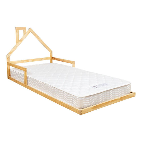 Pine Floor Bed House Frame in Wood for Kids and Toddlers - Single
