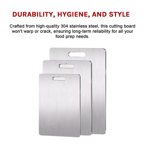 3-Piece Stainless Steel Cutting Board Set – 304SS Chopping Boards for Kitchen & Food Prep