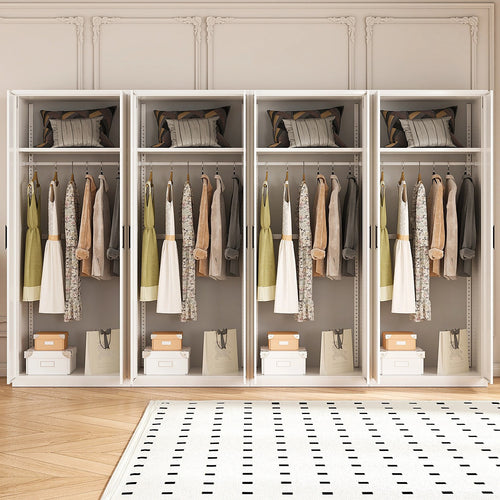 320x200cm 8-Door White Steel Hanging Wardrobe with Black Handle Storage Cabinet