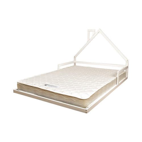 Pine Floor Bed House Frame in White for Kids and Toddlers - Double