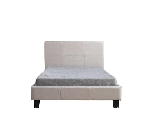 King Single Size Bed Frame with Headboard – Beige Linen Fabric
