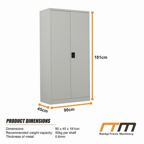 Double-Door Metal Cabinet with 4 Shelves – Office, Garage, or Home Storage in Grey without Legs