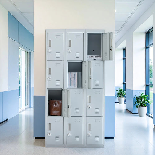 12-Door Locker – Grey with 3-Digit Combination Lock | Secure Storage for Office, Gym or School Use