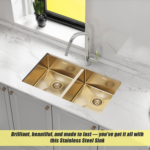 775x450mm Stainless Steel Handmade 1.5mm Sink with Waste in Gold with sand-finish Finish