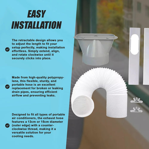 Portable Air Conditioner Window Slide Kit Part Exhaust Adaptor Hose Pipe & Plate