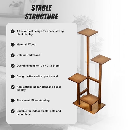 4 Tier Vertical Dark Wood Plant Stand Indoor Display Rack