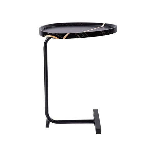 C-Shaped Side Table – Black Faux Marble for Small Spaces