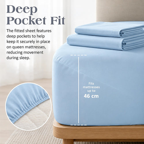 Queen 4 Piece Microfiber Sheet Set Deep Pocket Light Blue