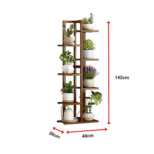 6 Tiers Vertical Bamboo Plant Stand Staged Flower Shelf Rack Outdoor Garden - Dark Wood
