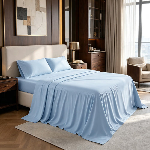 Queen 4 Piece Microfiber Sheet Set Deep Pocket Light Blue