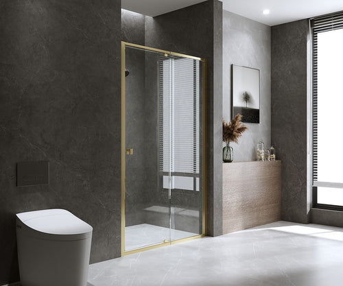 Adjustable Semi Frameless Shower Screen Front: (114~122)x195cm with Gold Hardware and No Side Return
