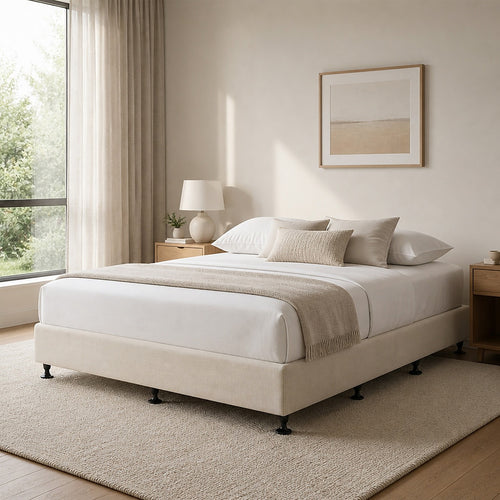Queen Slatted Ensemble Bed Base - Sand Linen Breathable Cover