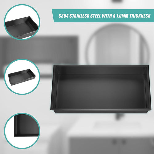 641 x 336 x 101mm Shower Niche Single Shelf Organizer No Tile Needed in Black Finish