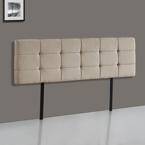 Beige Linen Fabric King Deluxe Tufted Headboard Bedhead