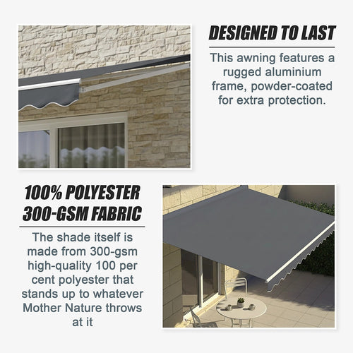 Outdoor Awning Grey - 4x3m Retractable Sunshade