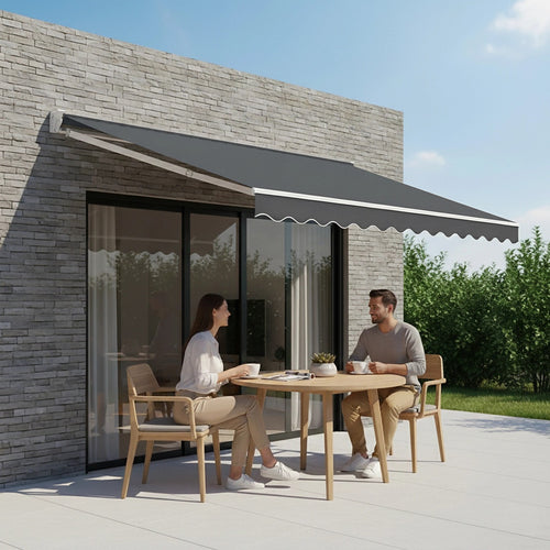 Outdoor Awning Grey - 4x3m Retractable Sunshade