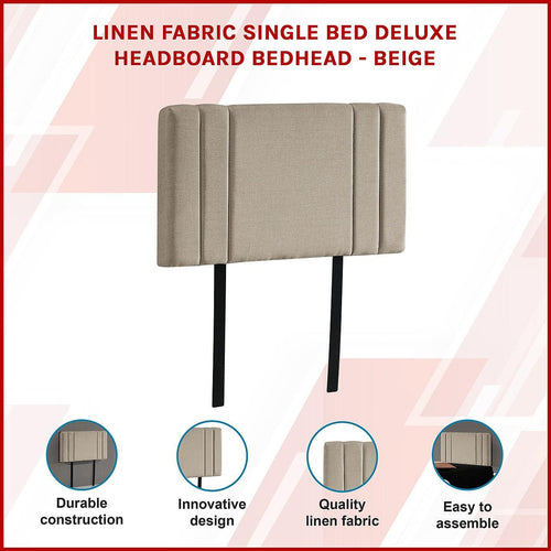 Beige Linen Fabric Single Deluxe Headboard Bedhead