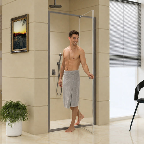Semi-Frameless Shower Screen – Gunmetal, Front: (82~90)x195cm, No Side Return
