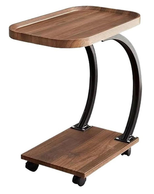 C-Shaped Corner End Table with Wheels Sofa Side Table
