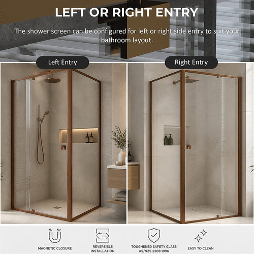 Semi-Frameless Shower Screen – Dust Brown, Front: (74~82)x195cm, Side: (77~80)x195cm
