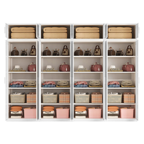 320x240cm 8-Door White Steel Shelf Wardrobe with White Handle Storage Cabinet