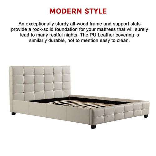 Double White PU Leather Deluxe Bed Frame