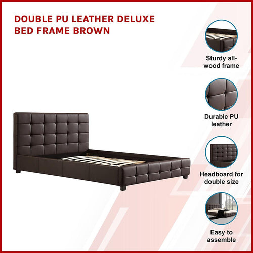 Double Brown PU Leather Deluxe Bed Frame