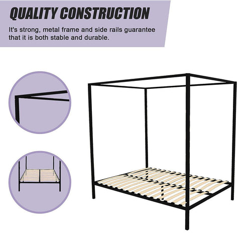 4 Four Poster Queen Bed Frame - Black